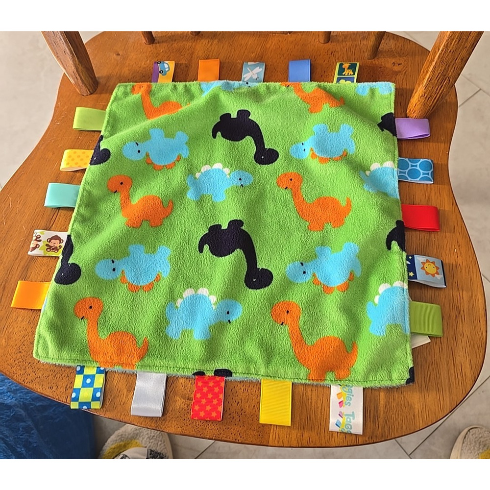 Taggies Multicolor Dinosaur Theme Soft‎ Plush Baby Security Blanket Size 12"x12"